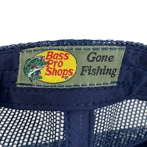 Bass Pro Shops Navy Blue Printed Logo Trucker Mesh Hat Snapback Closure NEW - Picture 7 of 9